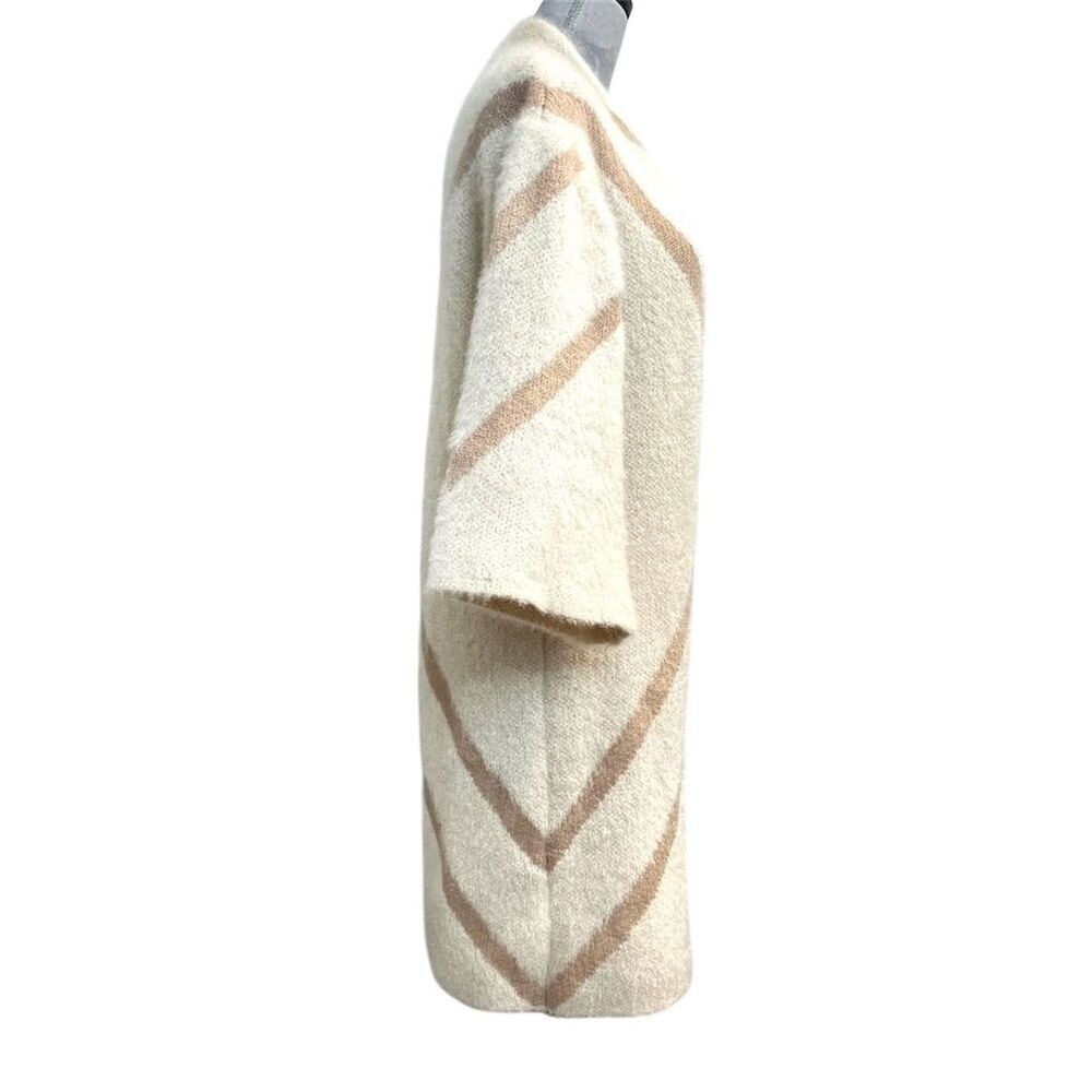Steve Madden Beige Striped Open Front Cardigan Sweater Duster Fall Cozy Winter - Picture 8 of 12